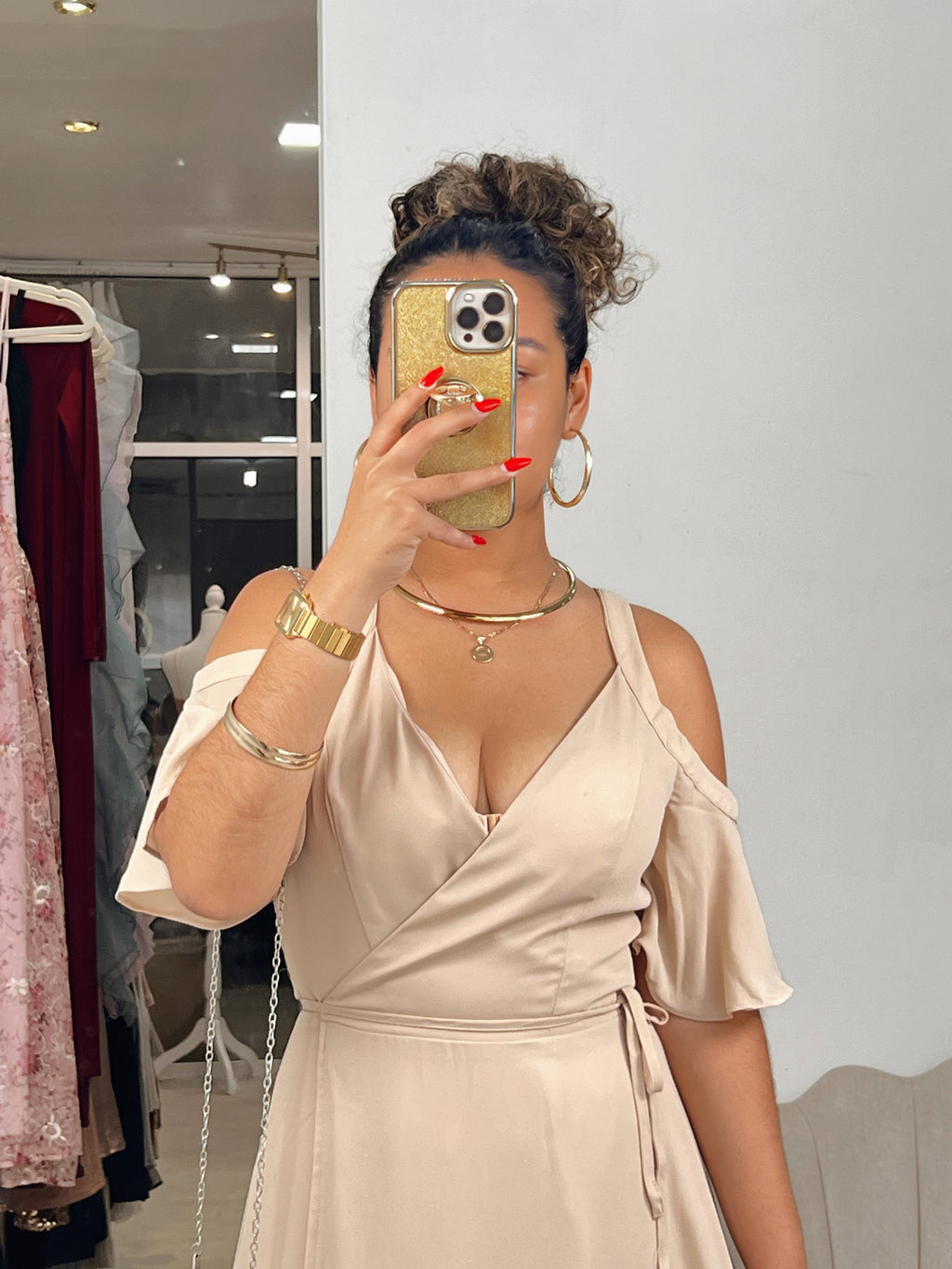 Cream Wrap Tie Waist Maxi Dress