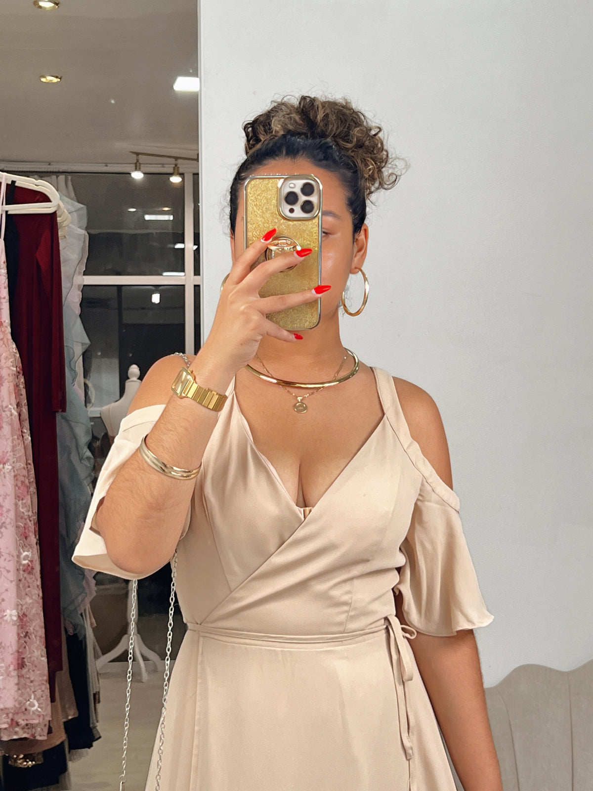 Cream Wrap Tie Waist Maxi Dress