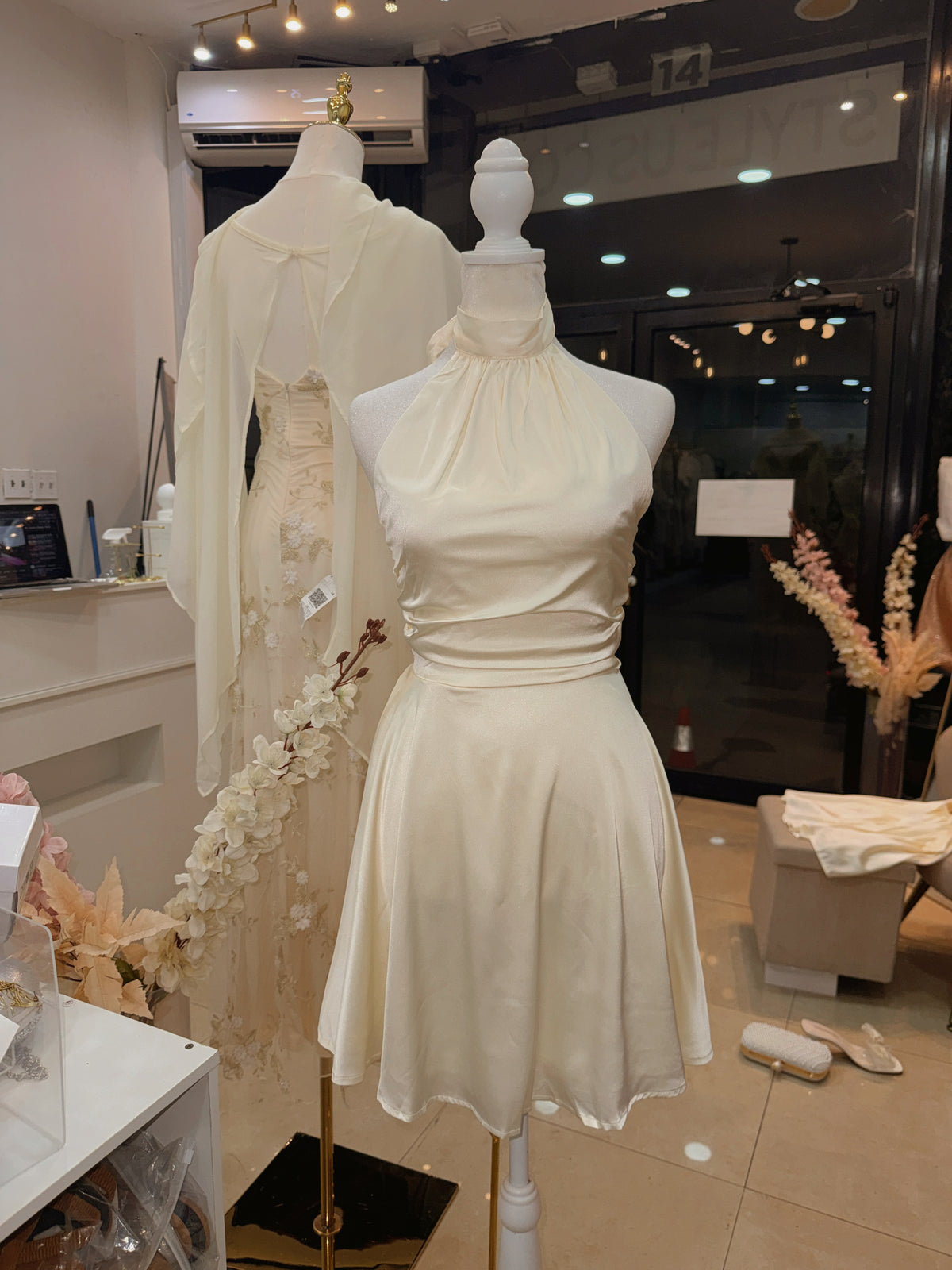 Butter Yellow Silk Halter Dress