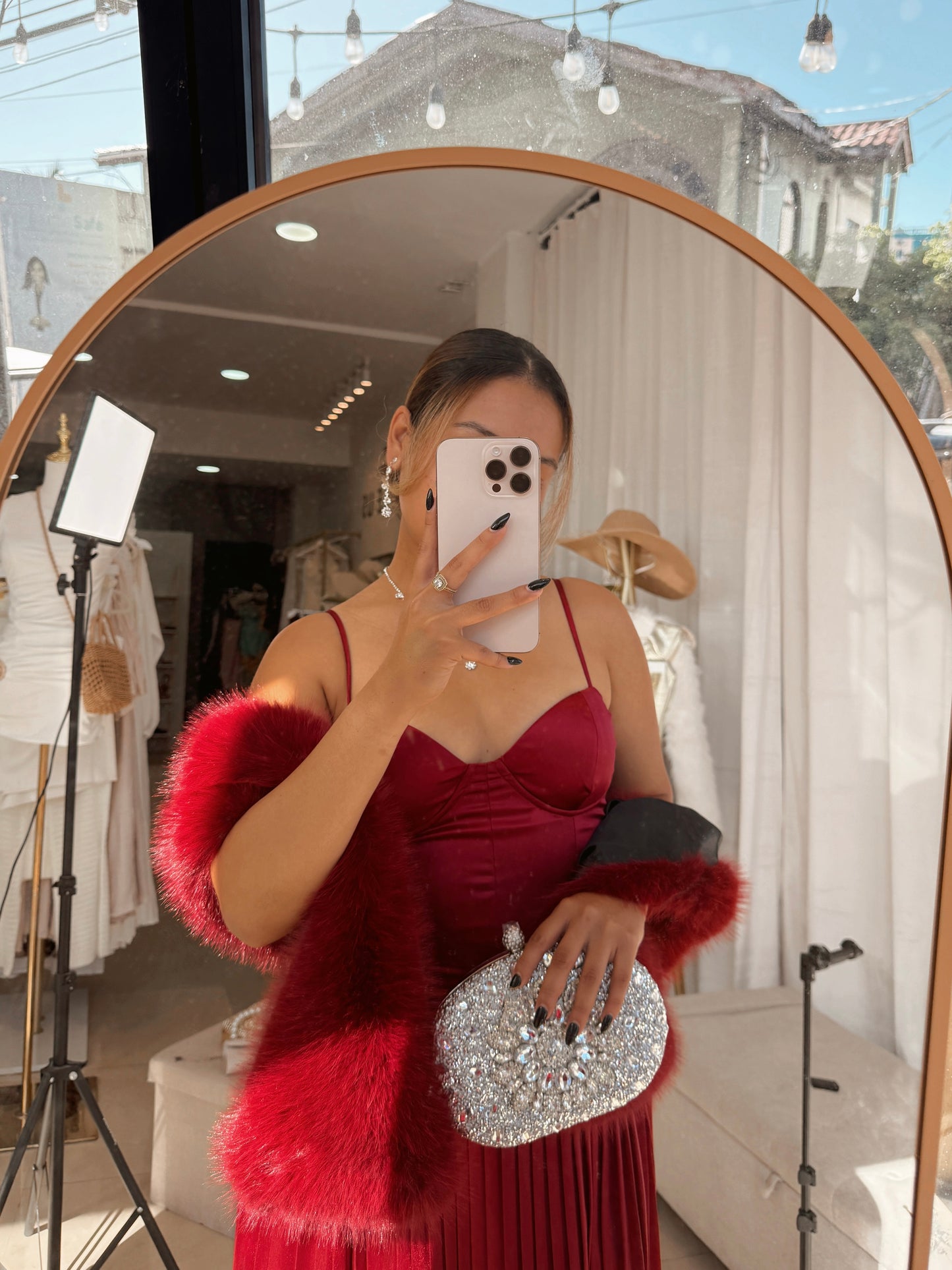 Burgundy Bustier Pleated Midi Dress
