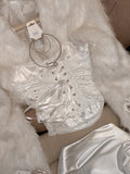 White Sequin Mesh Laced Corset