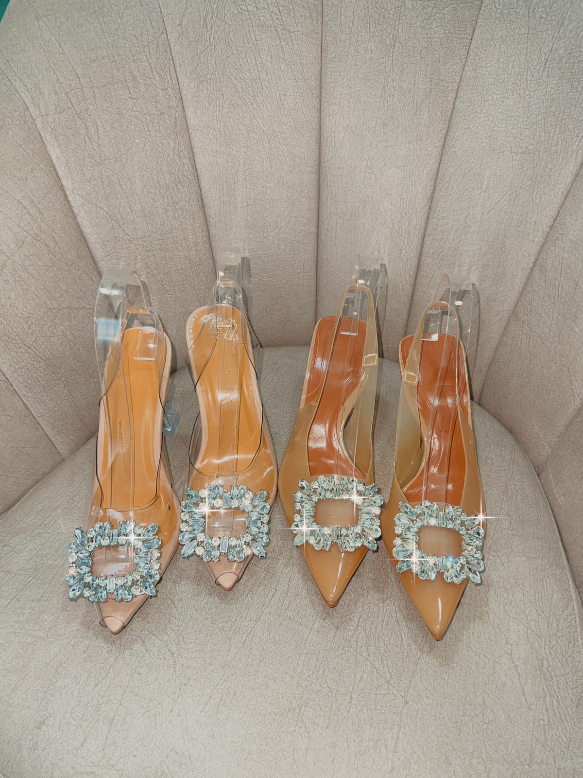 Tan Tinted Rhinestone Pumps