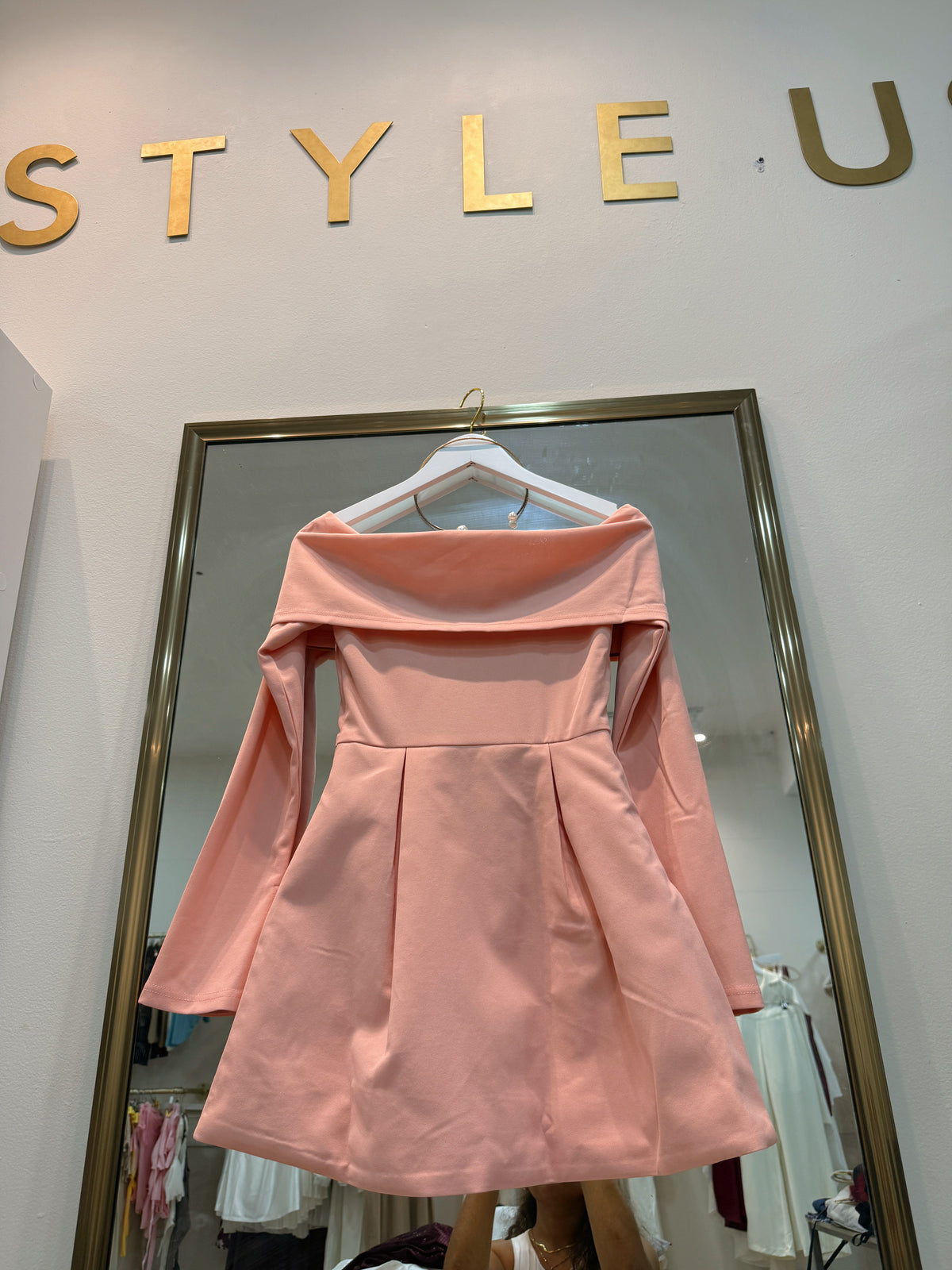 Pink Sleeved Bardot Dress