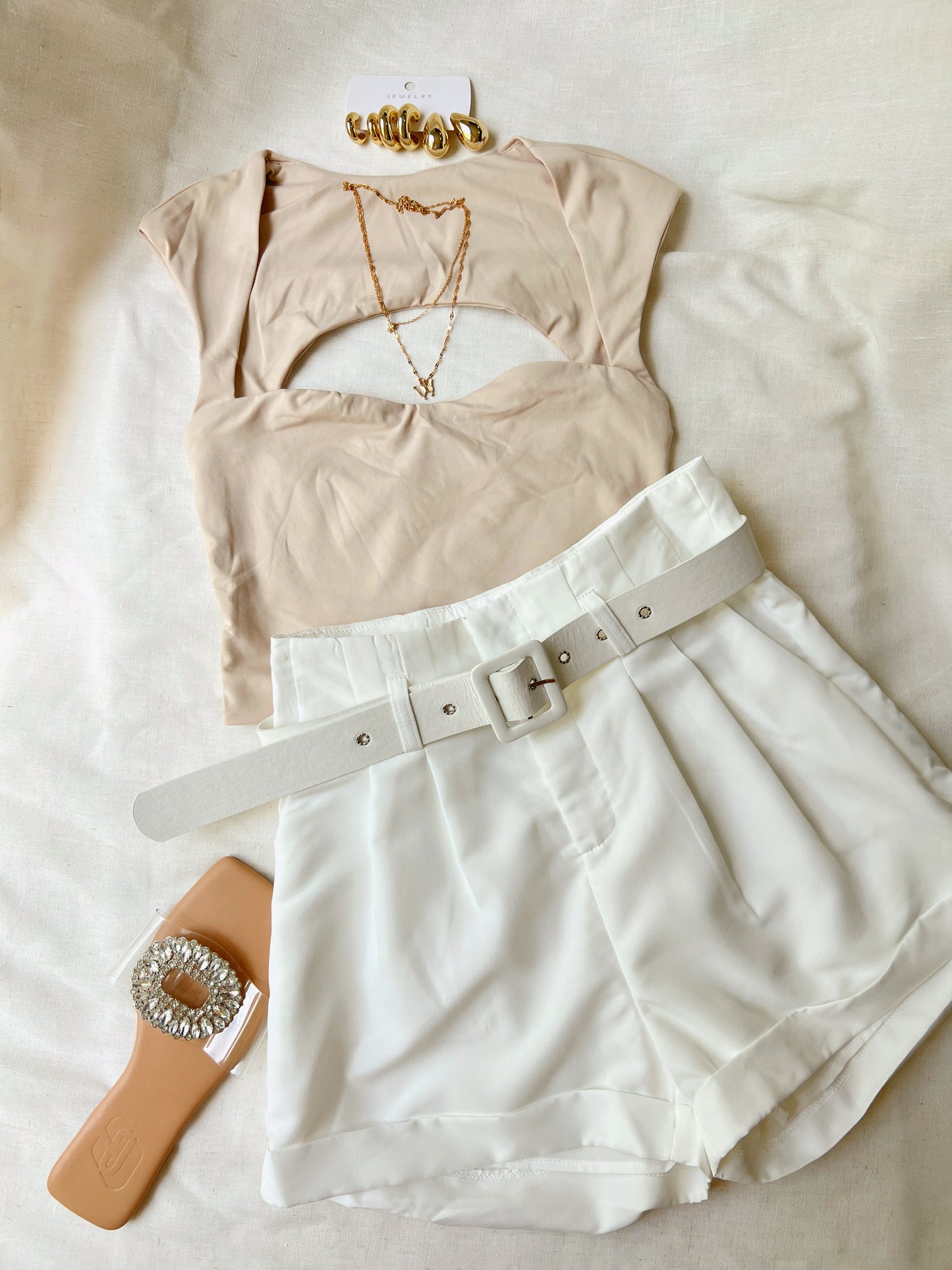 White Belted Pocket Shorts