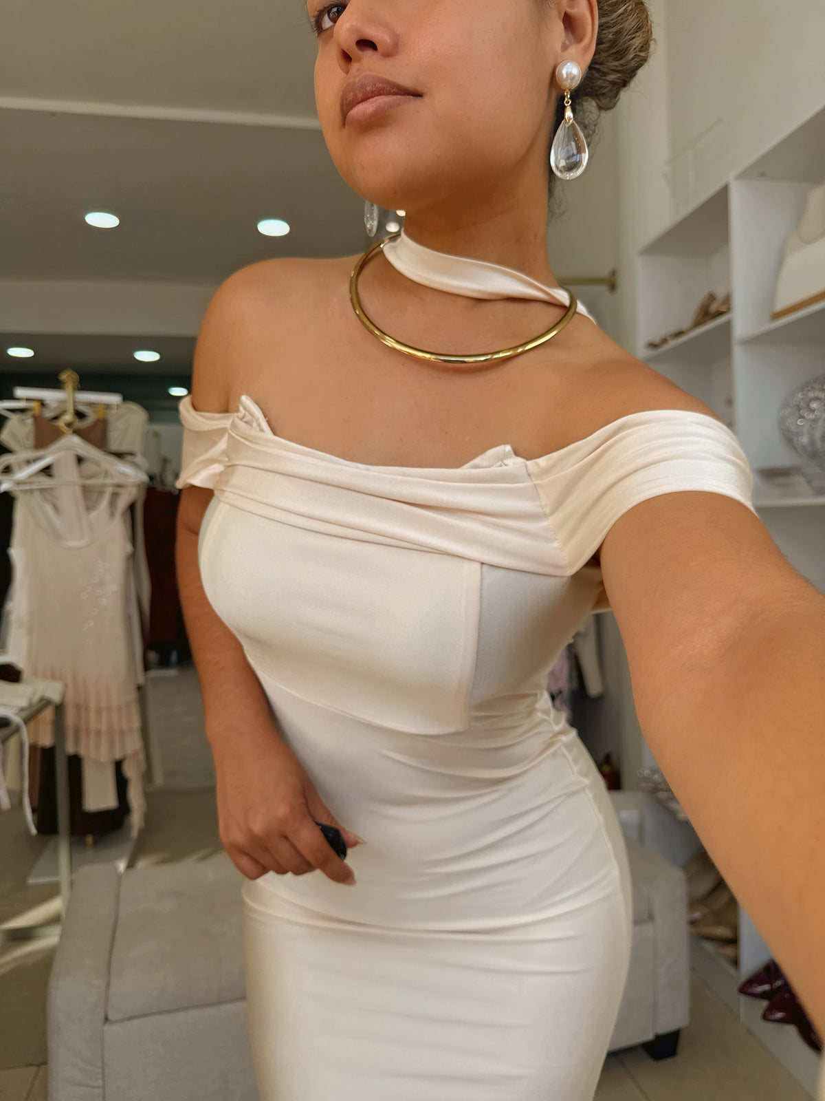 Apricot Satin Blend Bustier Midi Dress
