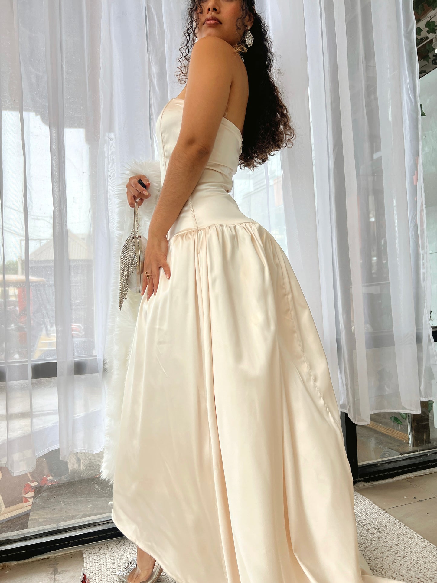 Ivory Satin Boned Tube A-Line Gown