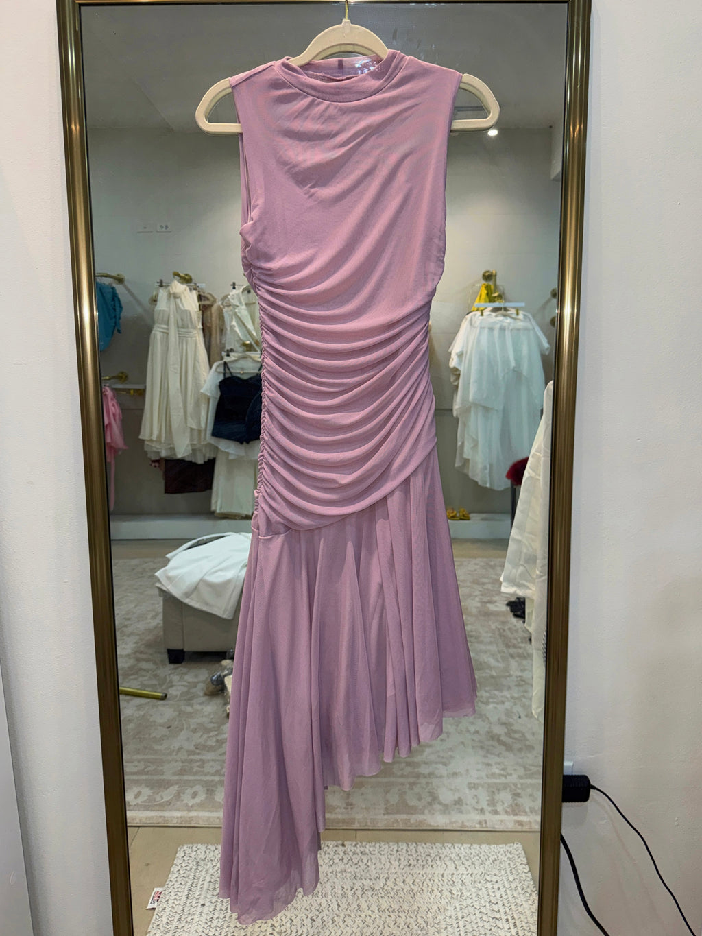 Lilac Mesh Asym Midi Dress