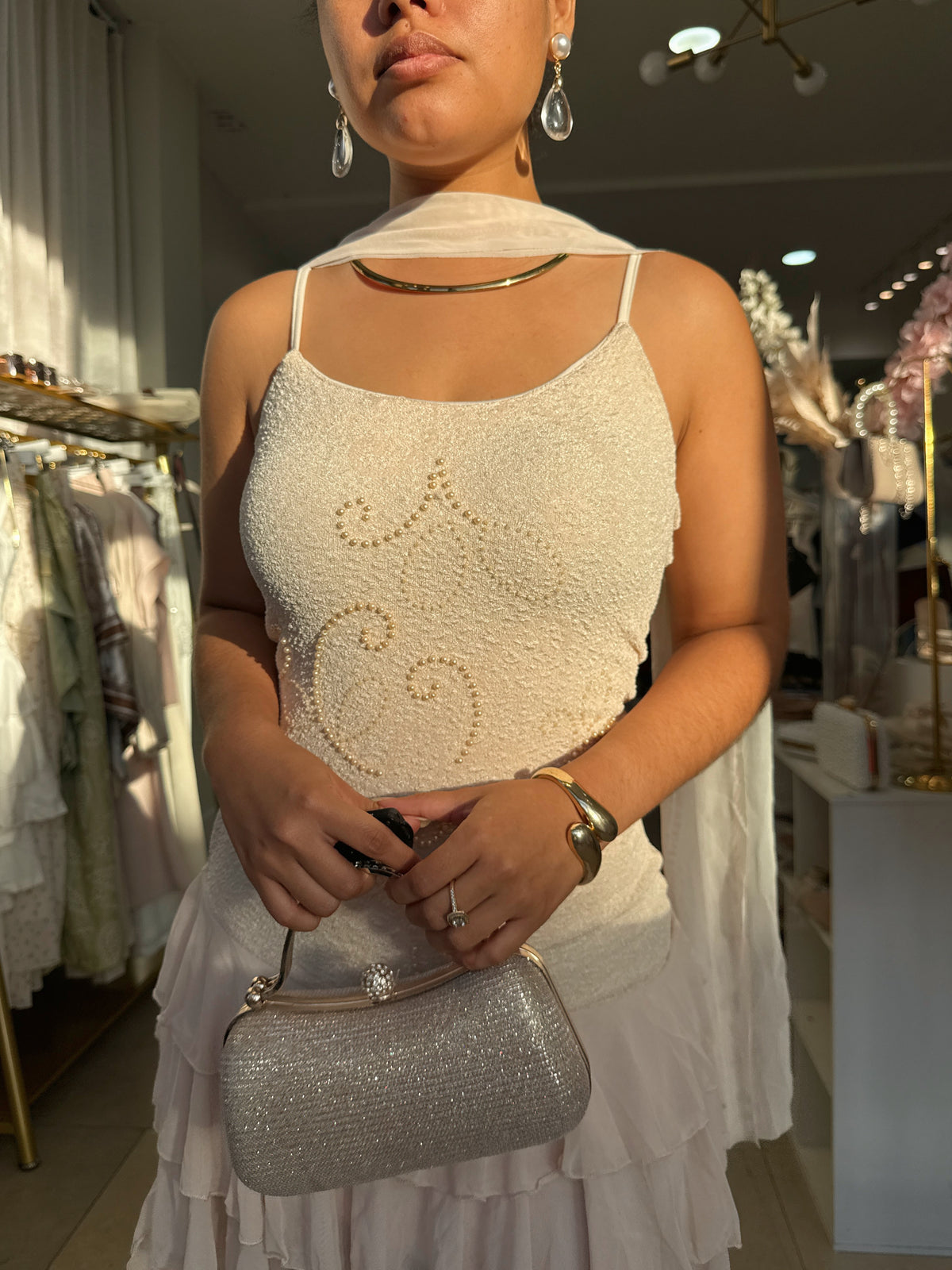 Apricot 2pc Embellished Ruffle Mini Dress