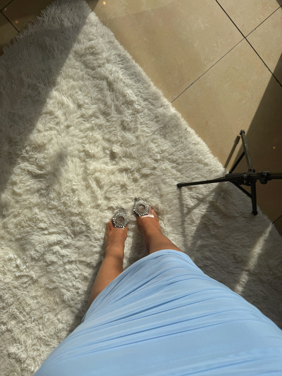 Baby Blue Mesh Midi Dress