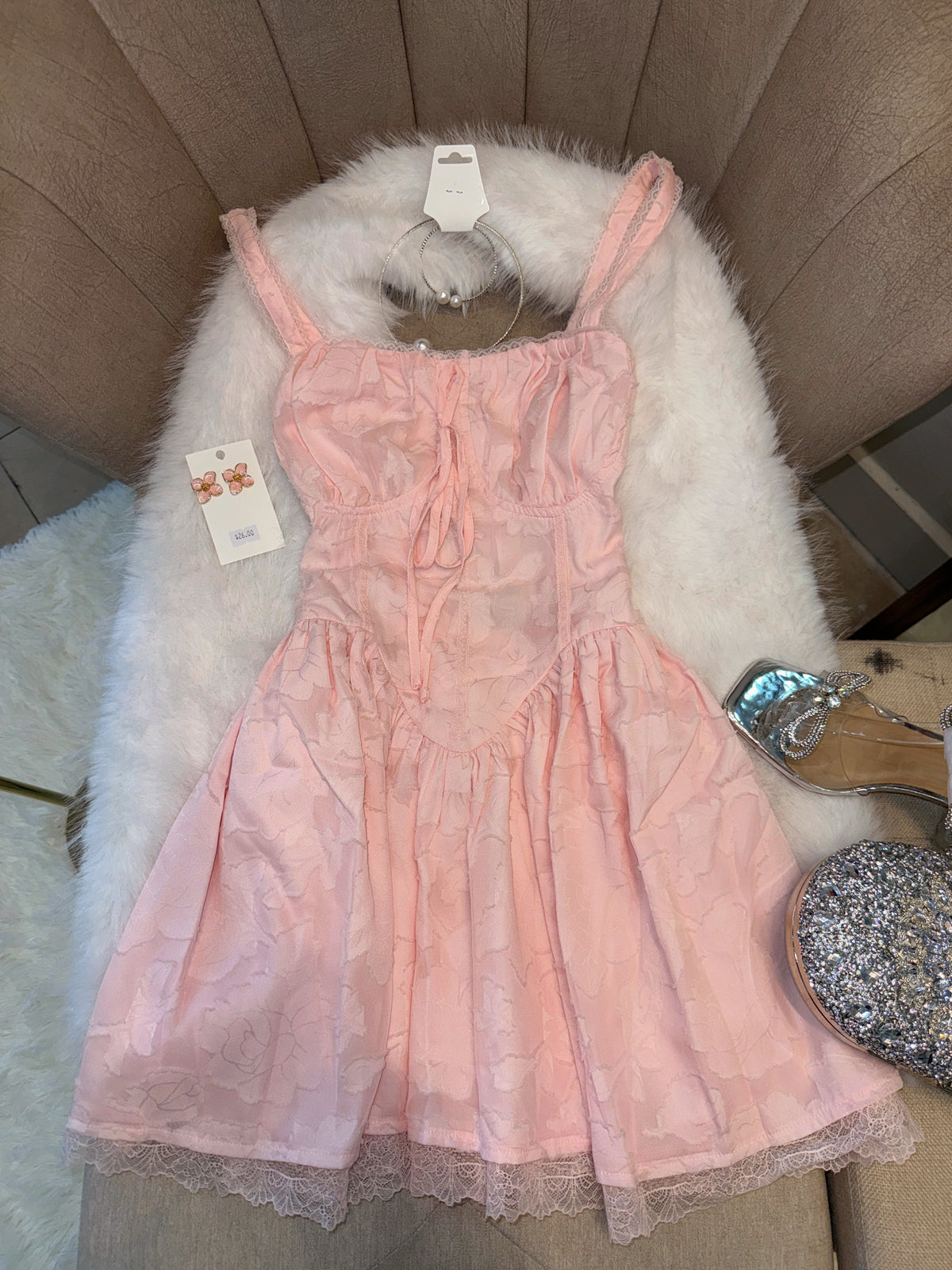 Milk Pink Laced Mini Dress