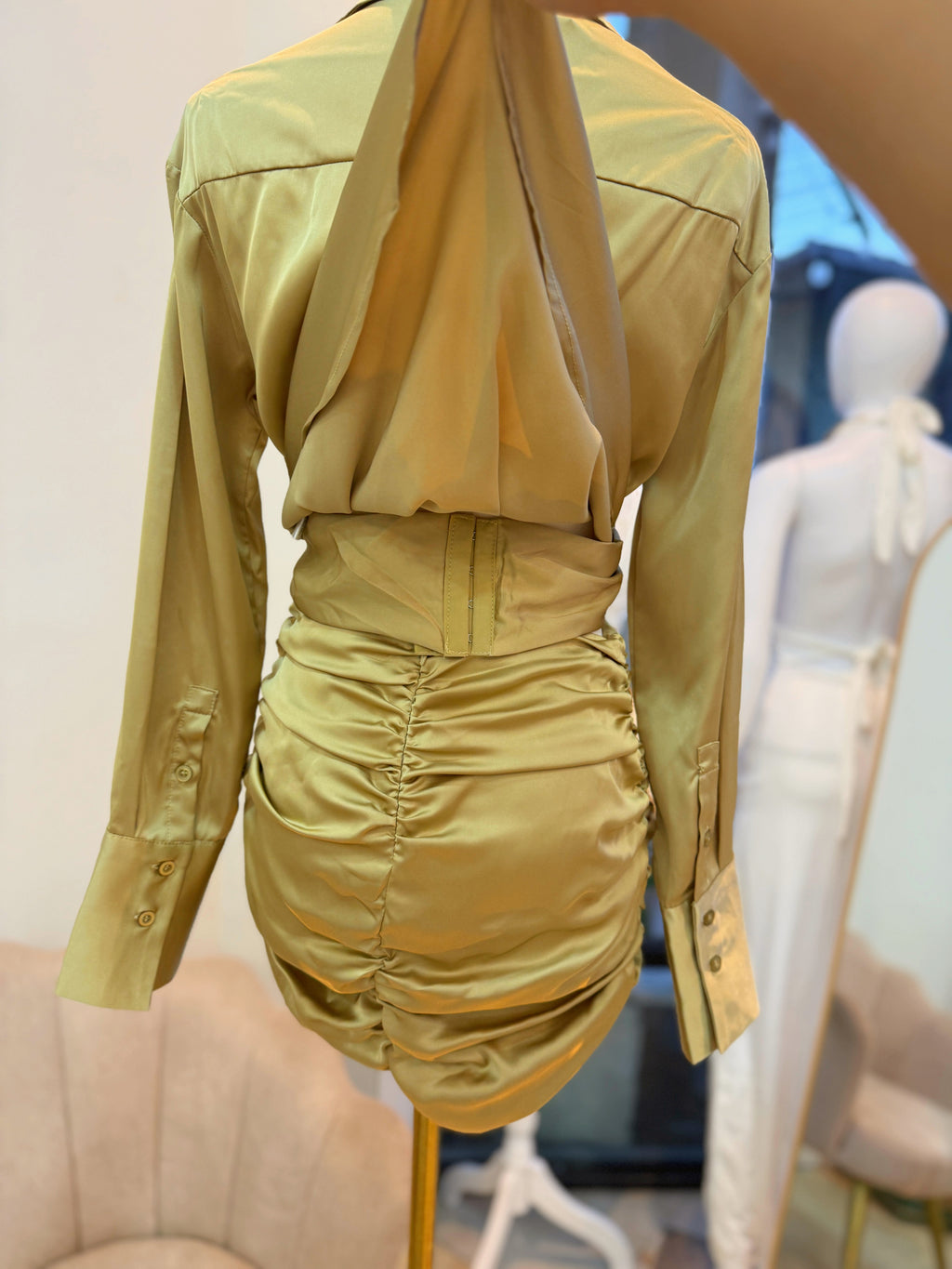 2pc Olive Satin Skirt Set