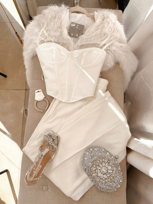 White Lined Wide Leg Trouser