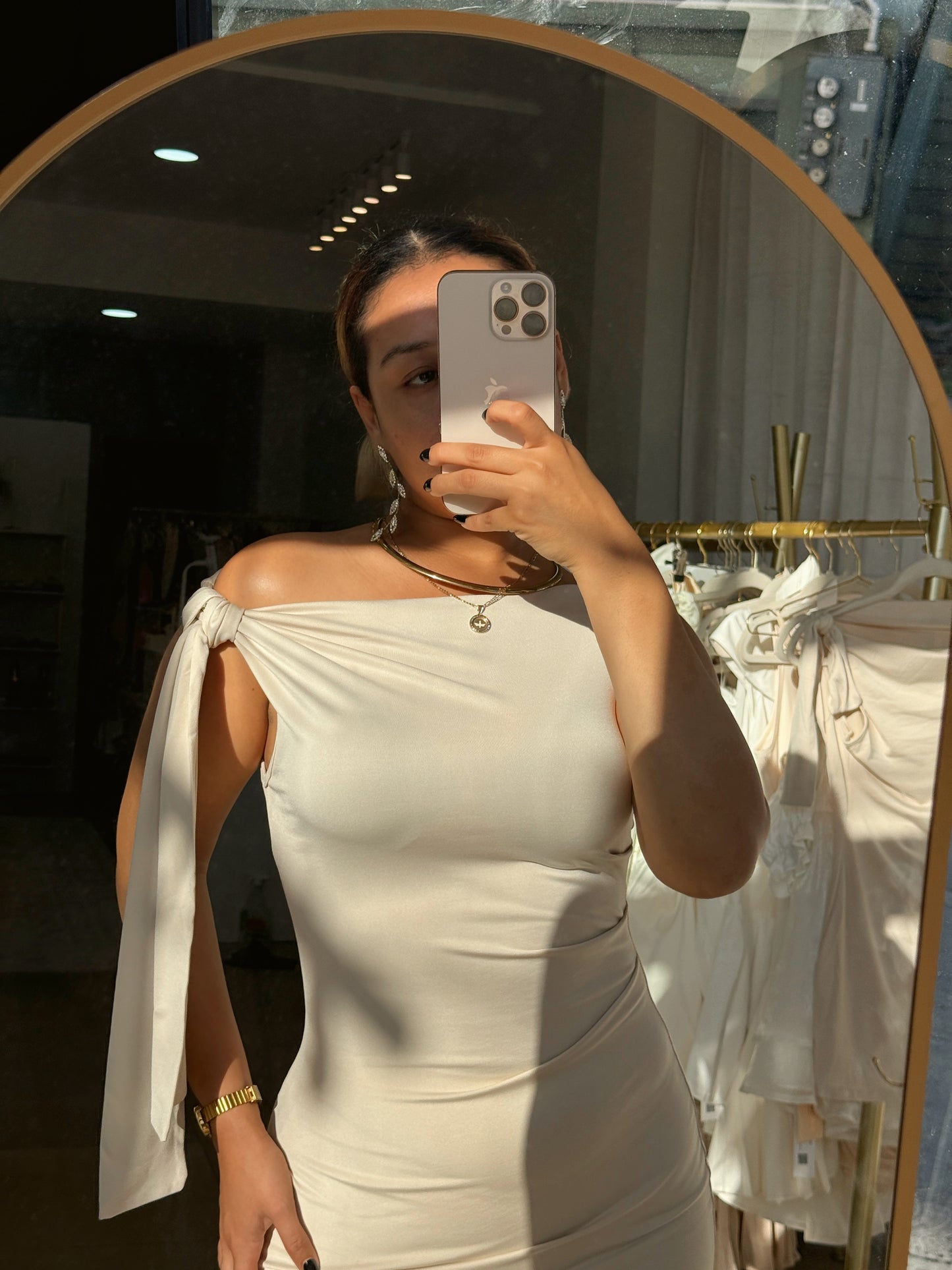 Cream Beige Tie Shoulder Mini Dress