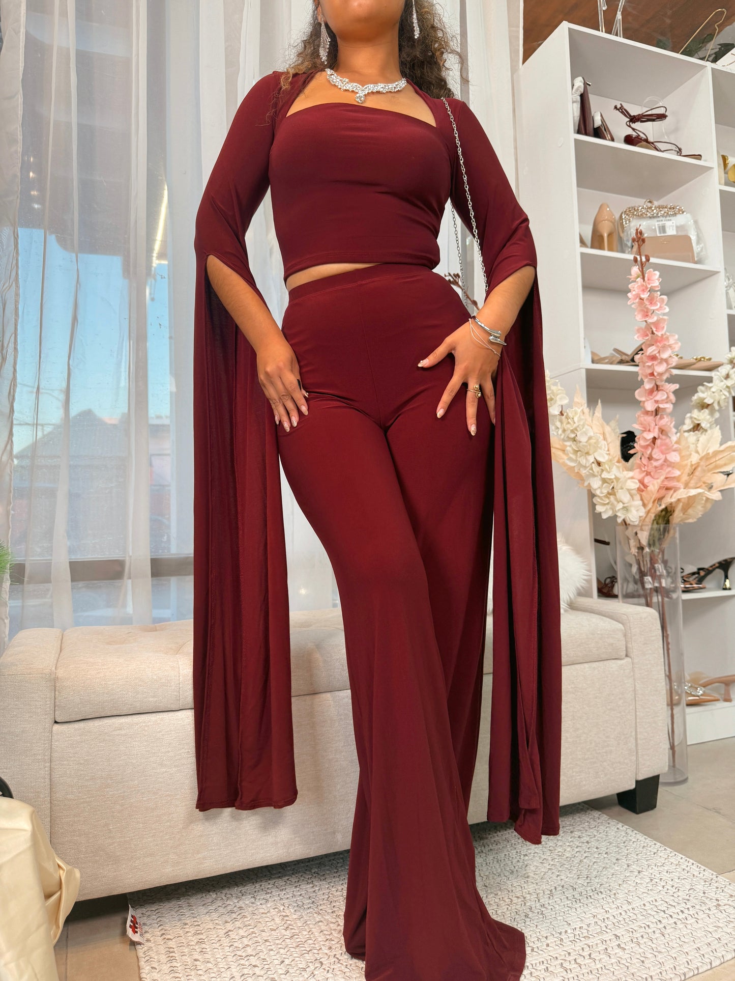 Maroon Flare Sleeved Pants Set