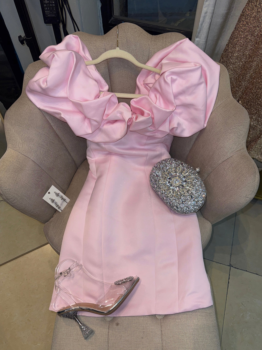 Pink Ruffle Bardot Dress