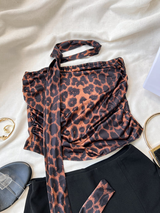 Leopard Scarf Crop Top