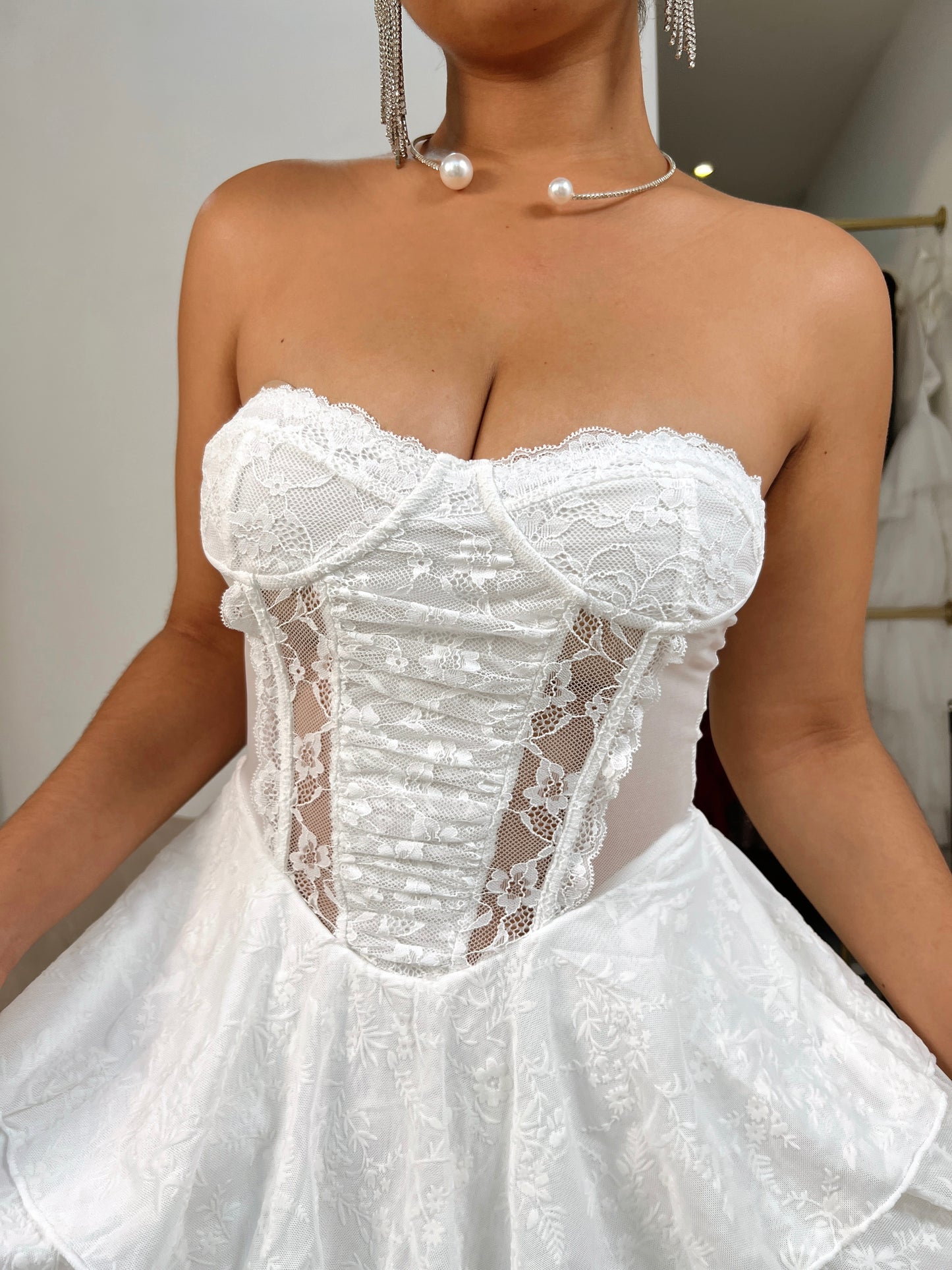 White Laced Bustier Layered mini Dress