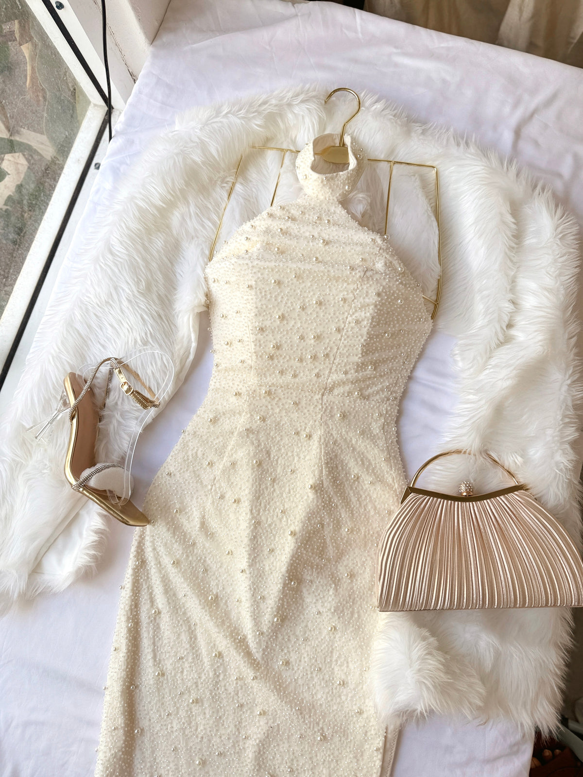 Pearl Embellished Ivory Gown