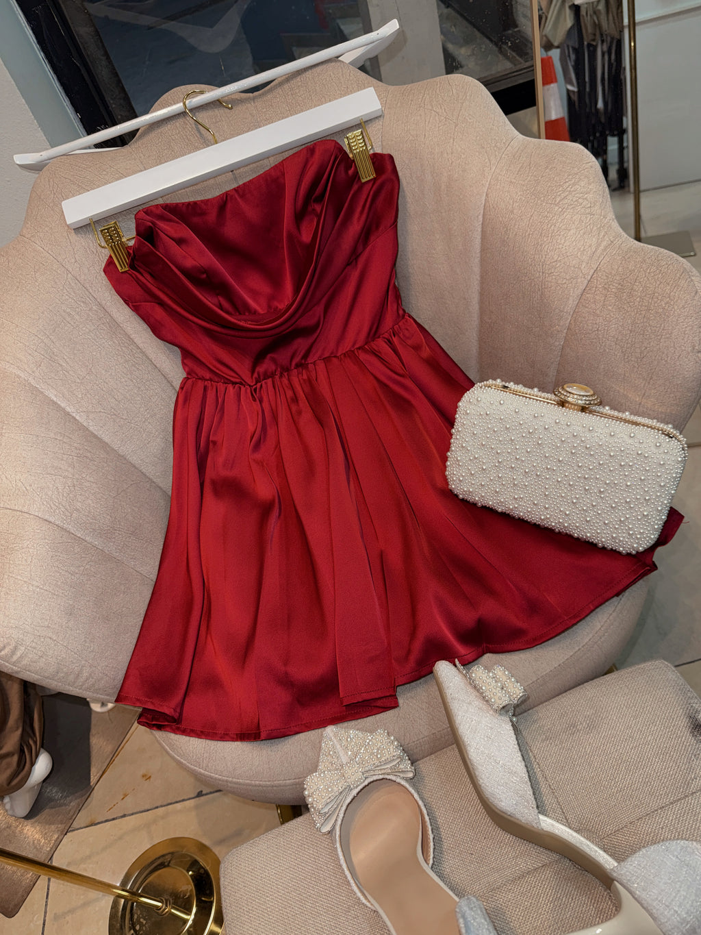 Berry Red Satin Laced A-Line Mini Dress