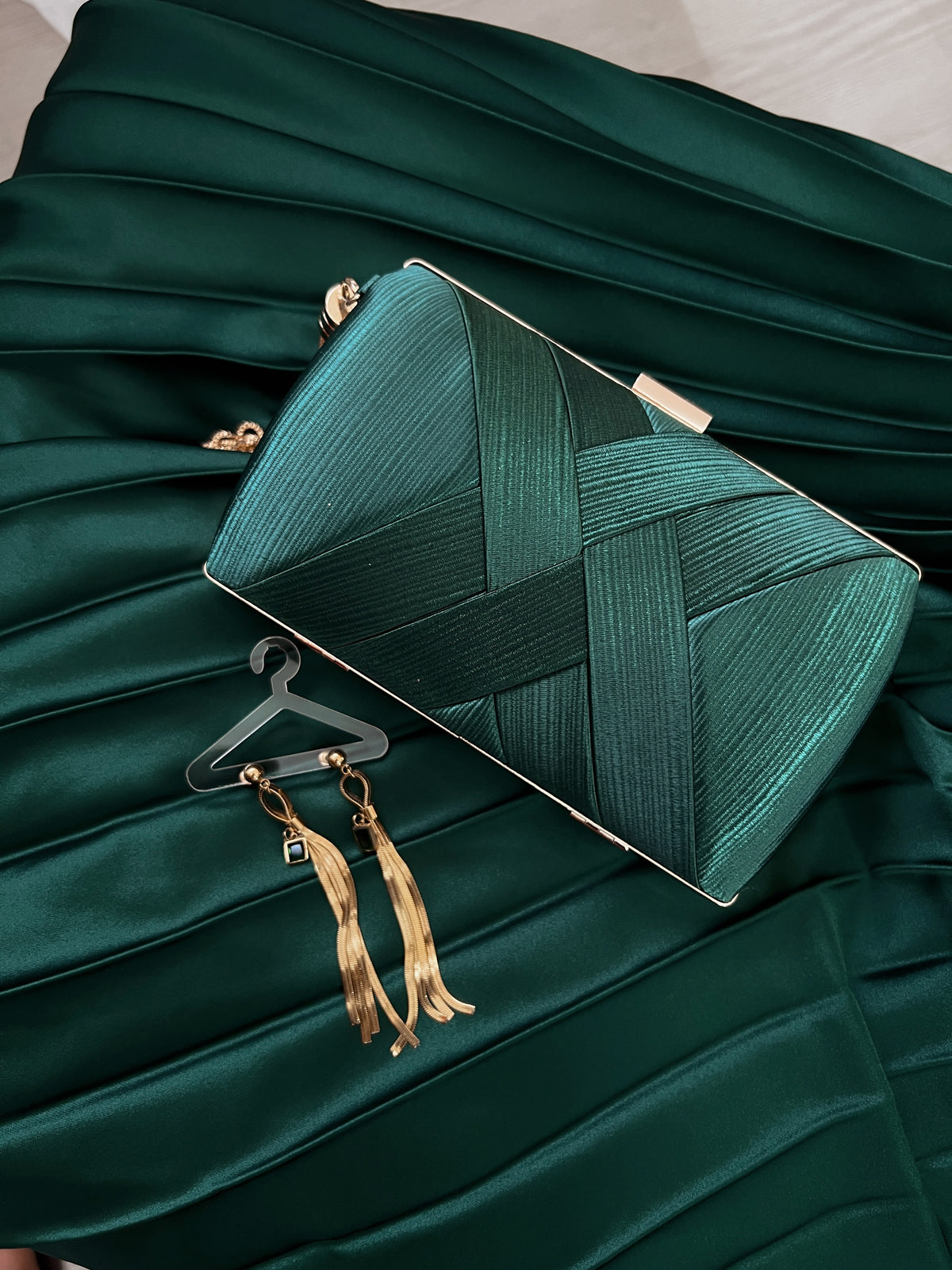 Emerald Green Satin Clutch