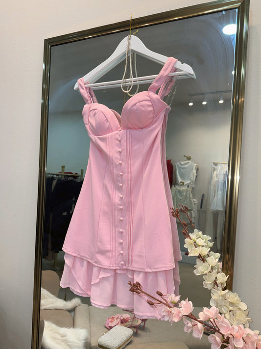 Bright Pink Vest Button bustier Dress