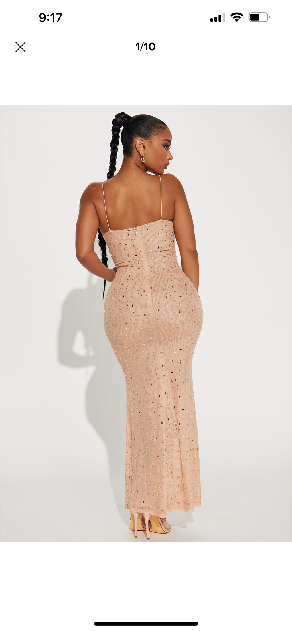 Nude embellished Sheer Maxi Dress