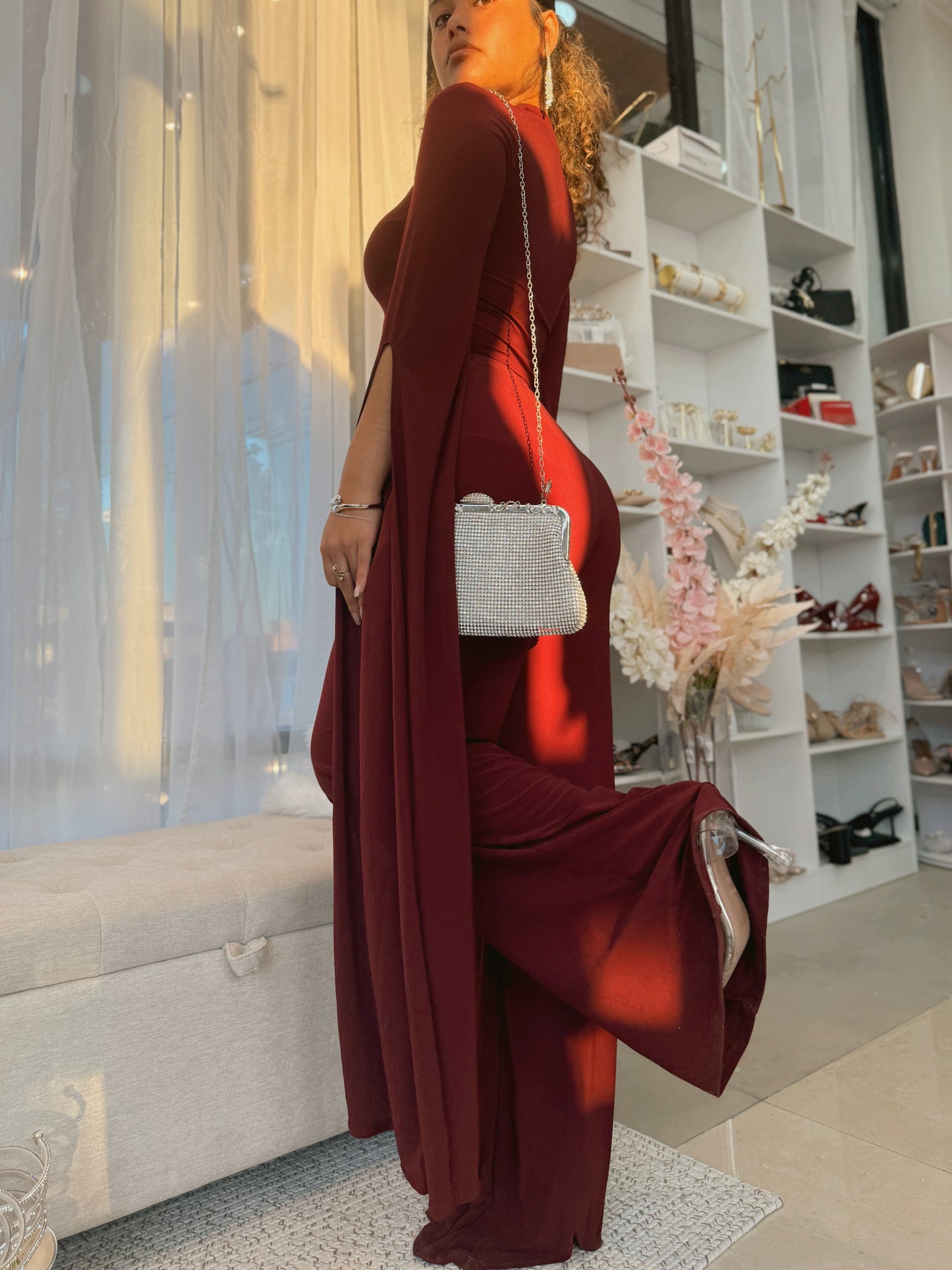 Maroon Flare Sleeved Pants Set