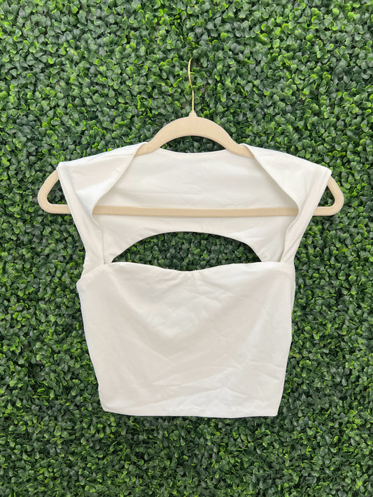 White Cut Out Crop Top