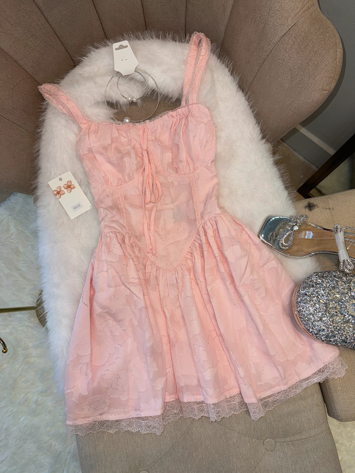 Milk Pink Laced Mini Dress