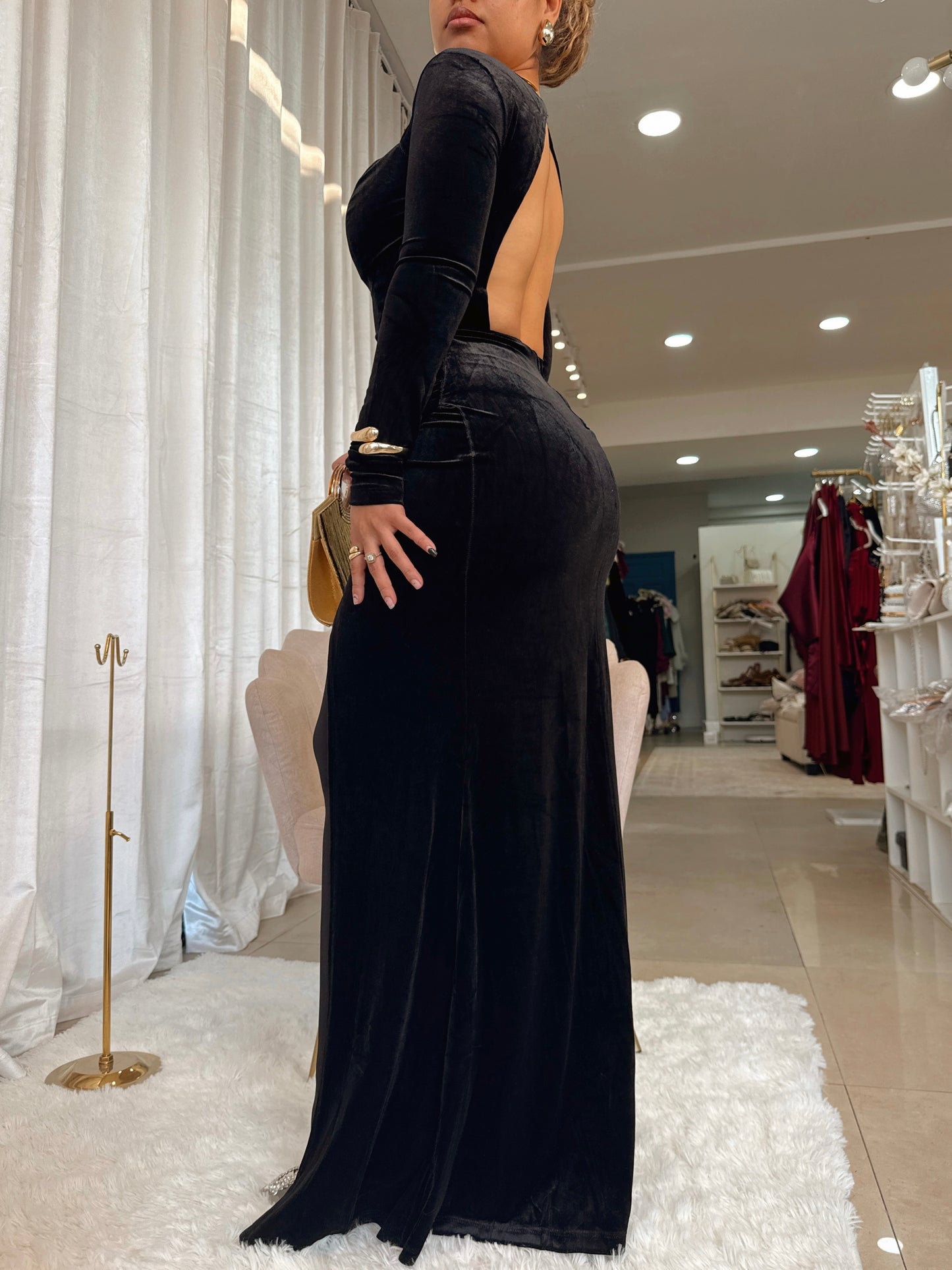 Black Velvet Sleeved Maxi Gown