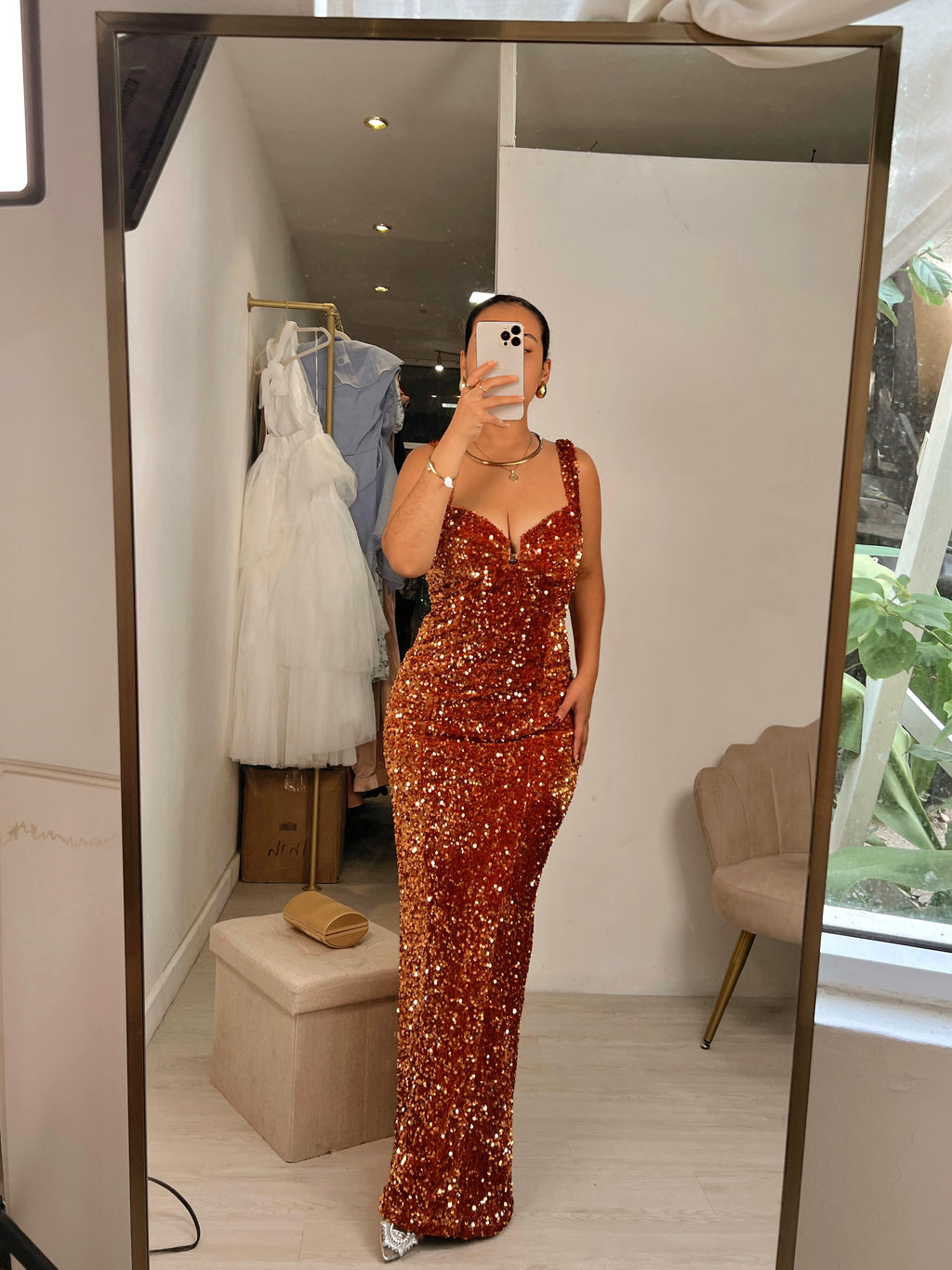 Copper Sequin Bustier Gala Dress