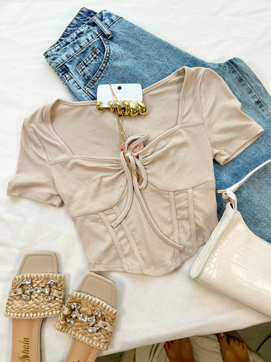 Beige Bustier Crop Top