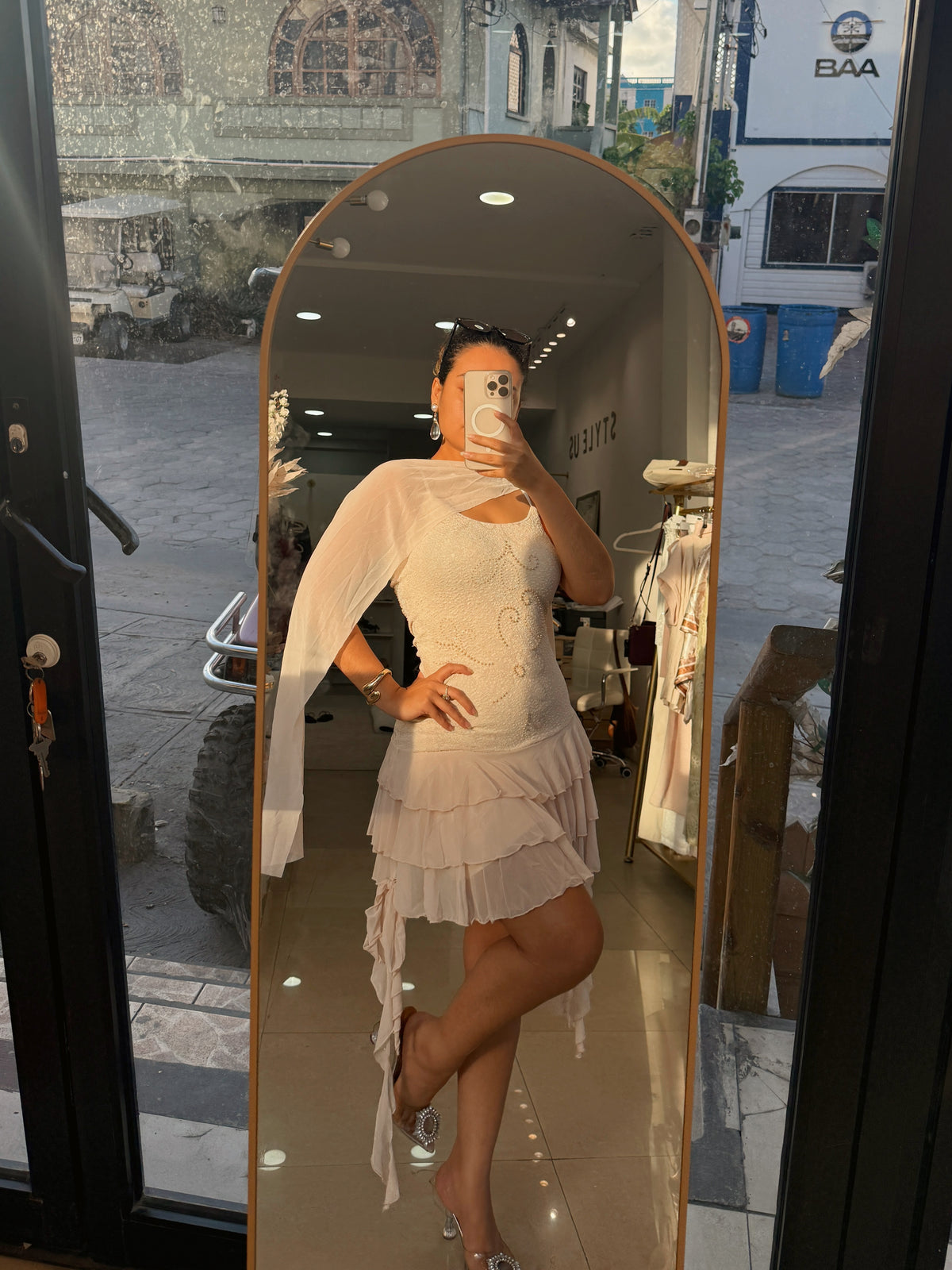 Apricot 2pc Embellished Ruffle Mini Dress