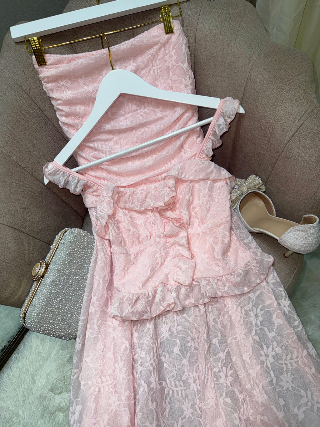 2pc Baby Pink Laced Skirt Set
