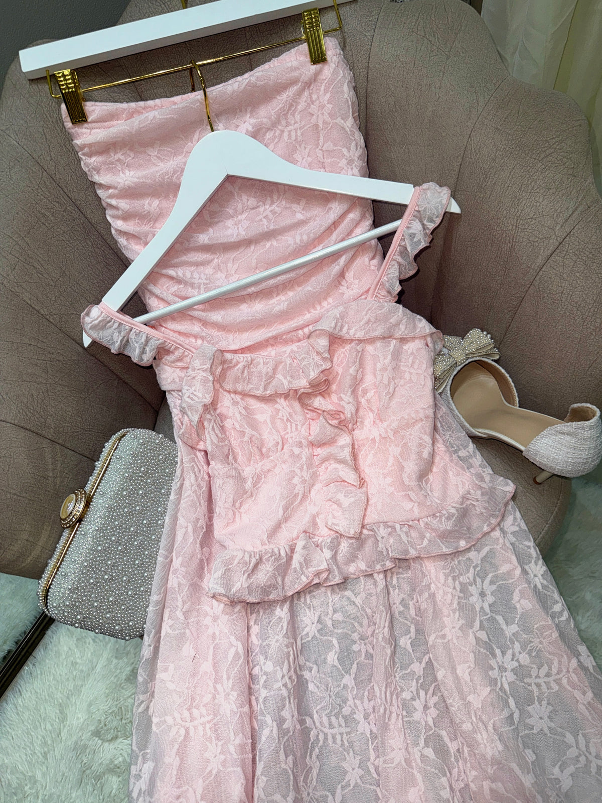 2pc Baby Pink Laced Skirt Set