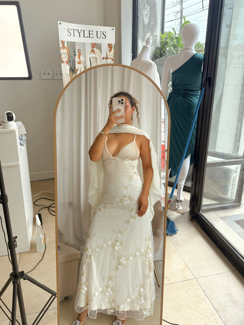 Beige Embroidered Cami Maxi Dress