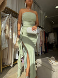 Sage Green Tube Split Maxi Dress