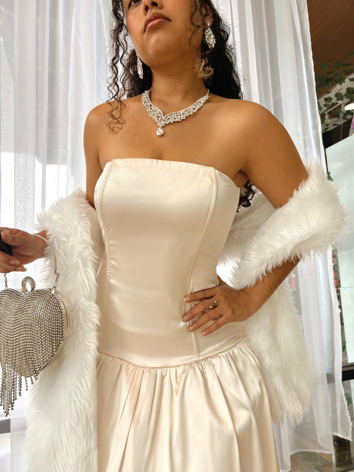 Ivory Satin Boned Tube A-Line Gown