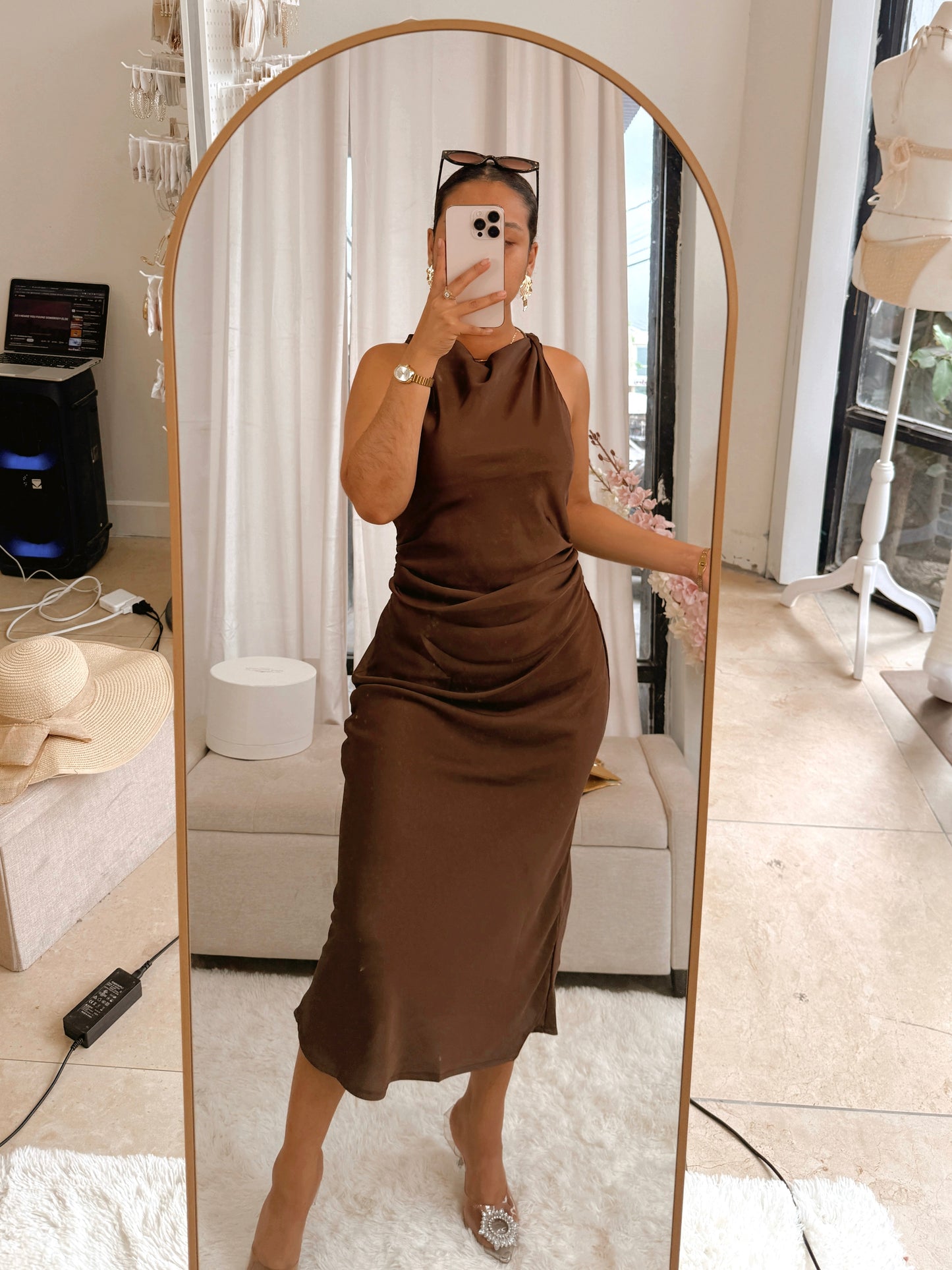 Espresso Tank Silk Midi Dress