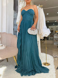 Teal Green Pleated Gala Dress