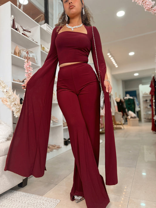 Maroon Flare Sleeved Pants Set