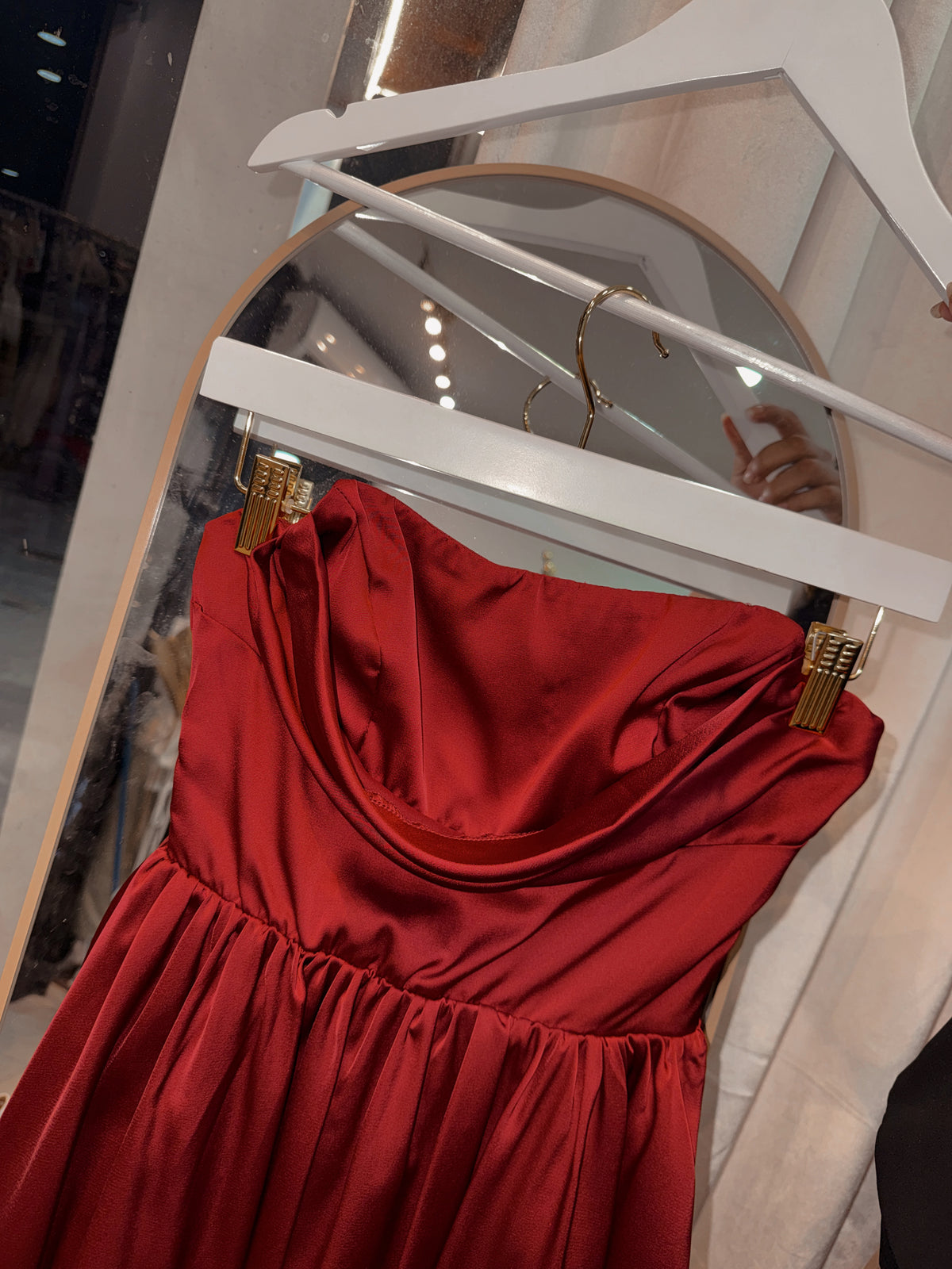 Berry Red Satin Laced A-Line Mini Dress