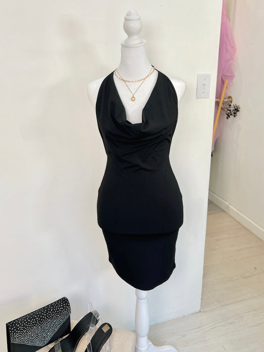 Black Cowl Neck Basic Mini Dress