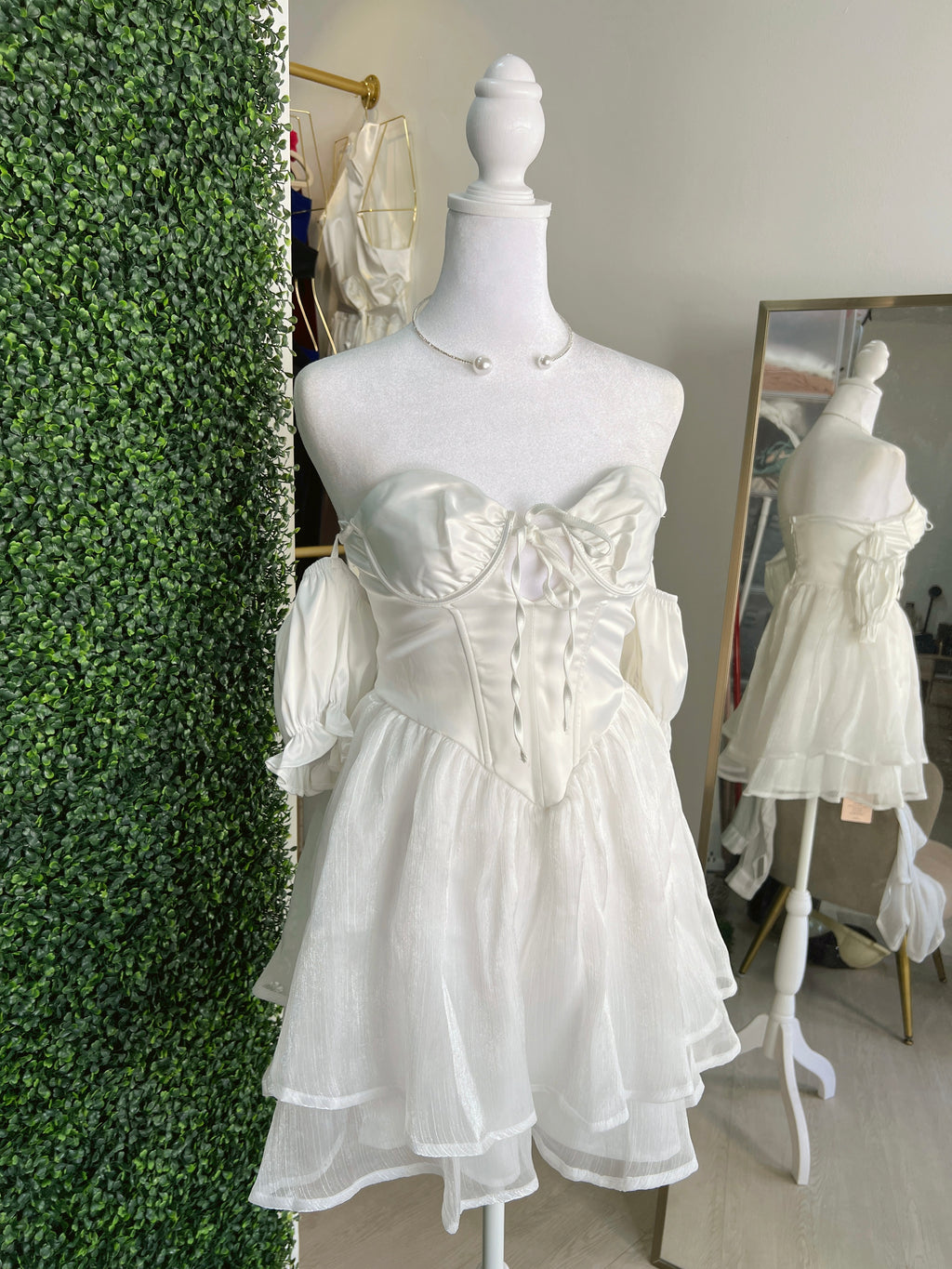 White Corset Layered Mini Dress