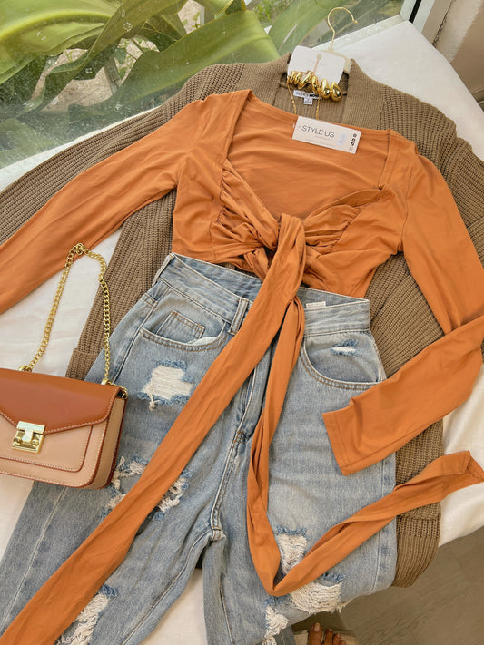 Tan tie Crop Top