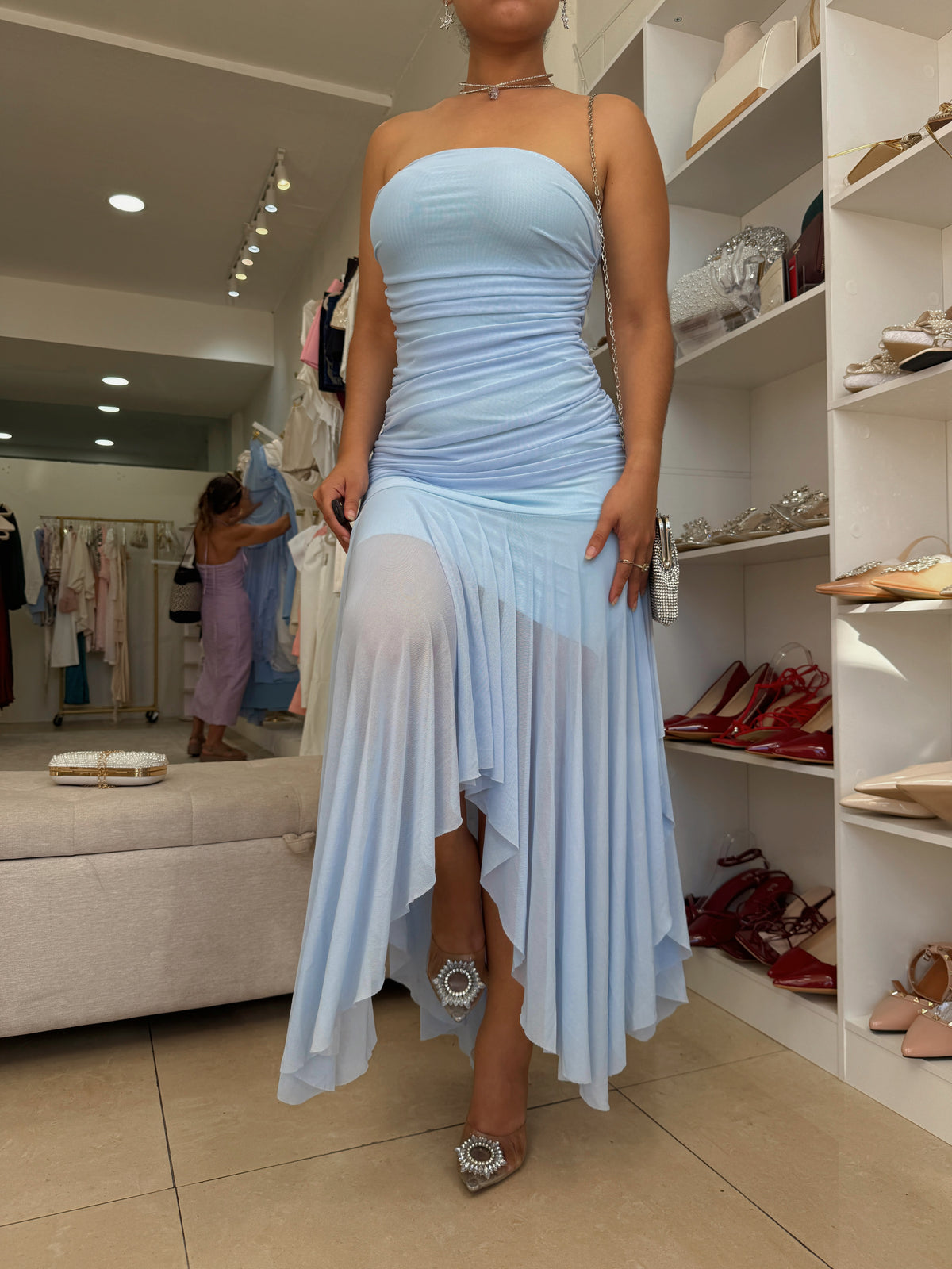 Sky Blue Mesh tube Midi Dress