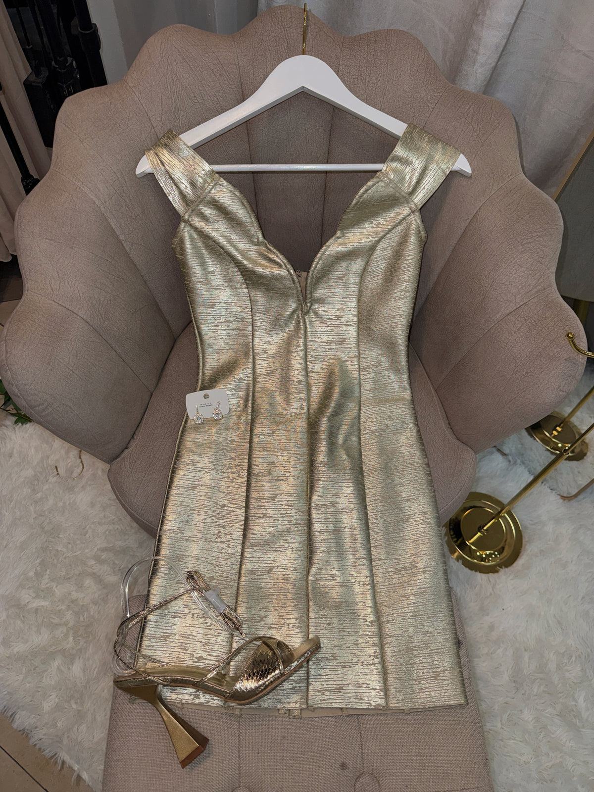 Gold Metallic Bandage Mini dress