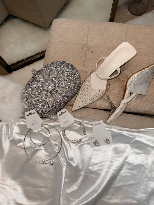 White Clear Rhinestone Pumps