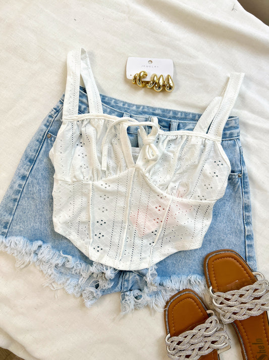 White Ditsy Top