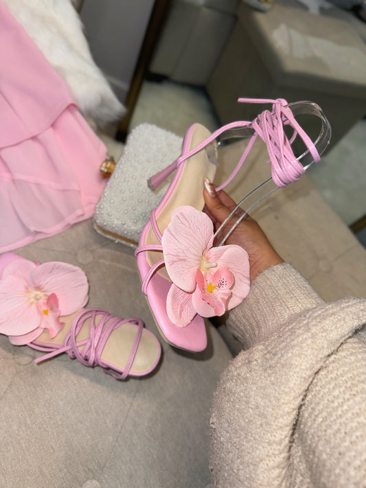 Pink Floral Strappy Heels
